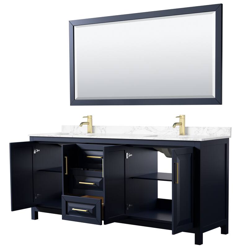 Daria 80 Inch Double Vanity, Cultured Marble Top, 70 Inch Mirror