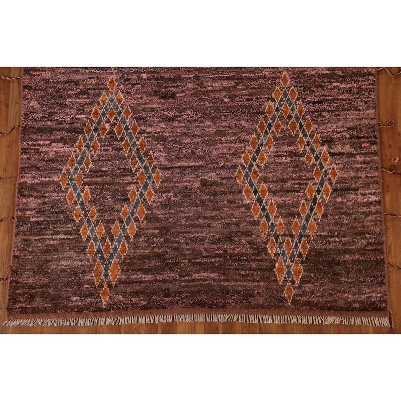 Hand Knotted Oriental 100% Wool Carpet Modern Tribal Pink Moroccan Area Rug - 8' 0'' X 5' 9''