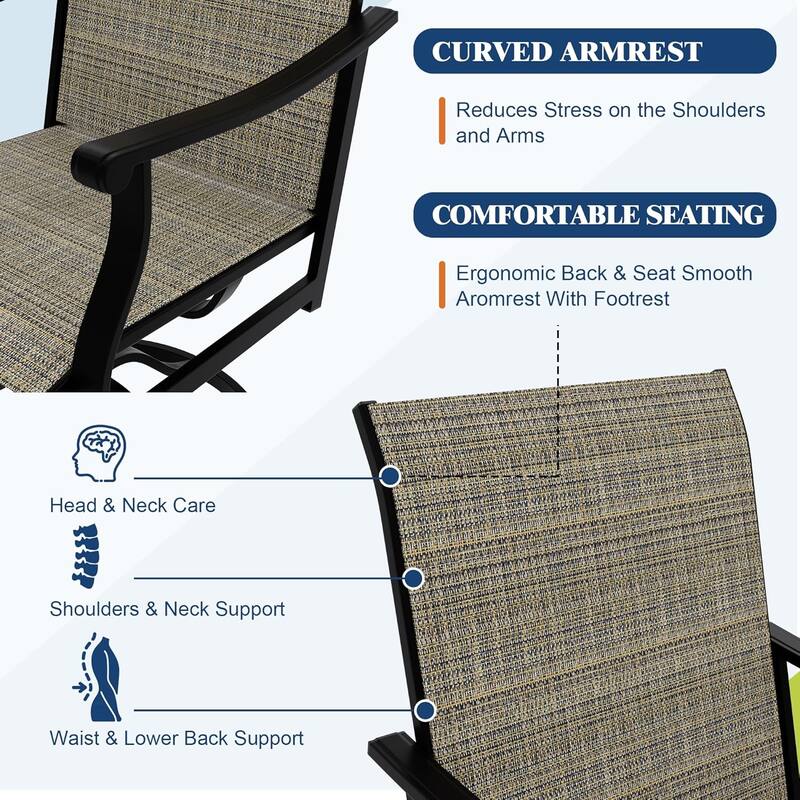 2PCS Outdoor Swivel Dining Chairs With Textilene Breathable Back