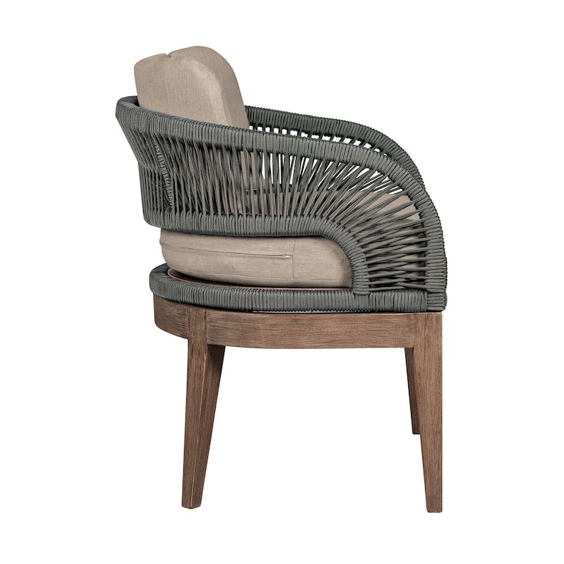 Kimi 23 Inch Outdoor Patio Dining Chair, Olefin Cushions, Gray Woven Rope