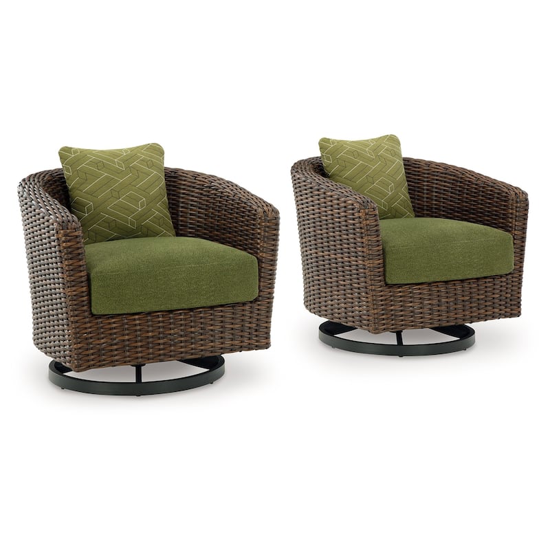 Izon Outdoor Swivel Lounge Chair, Green Polyester, Brown Black Woven