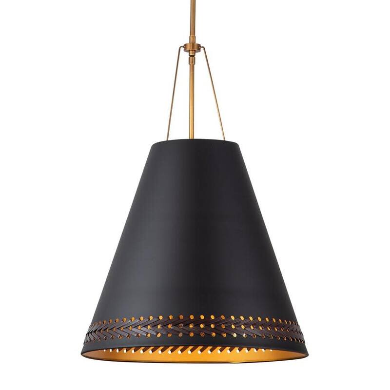 Alora Lighting PD342020 Brickell 3 Light 20" Wide Pendant - Matte Black / Hazelnut Leather