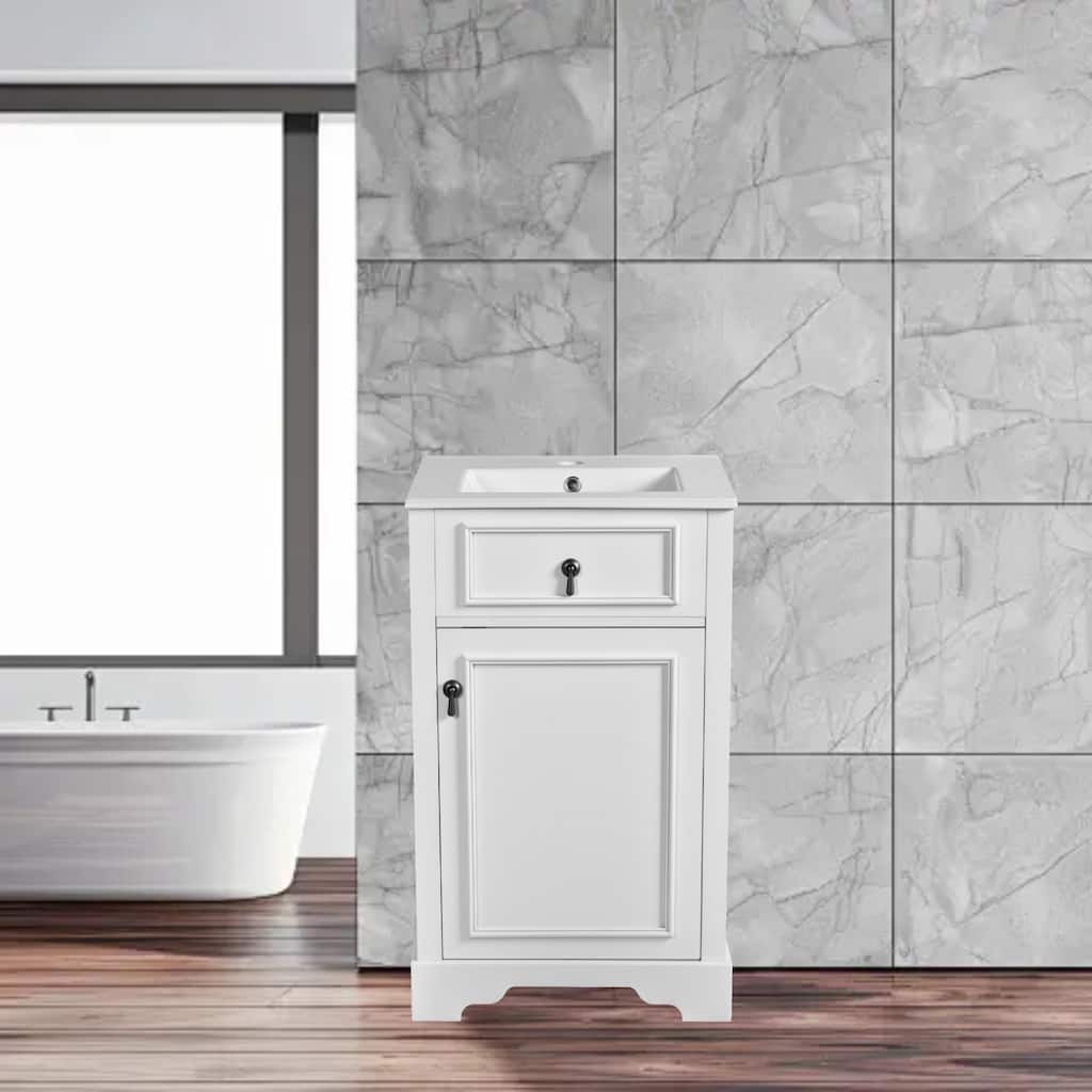 Compact 20" Bathroom Vanity with Ceramic Sink, Soft Close Door, Adjustable Shelf & Vintage Metal Handle