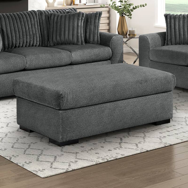 Barnaby 51" Textured Fabric Ottoman - Black Finish Solid Wood Feet