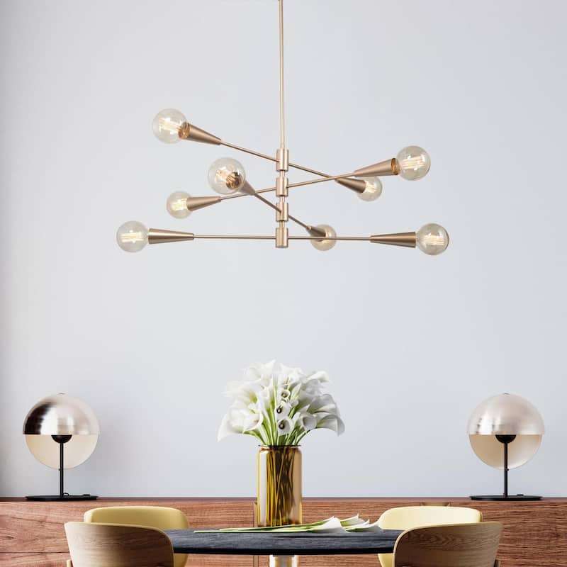 Mid-century Modern Sputnik Gold Chandelier 6/8-Light Globe Swing Arms Adjustable Pendant for Dining room