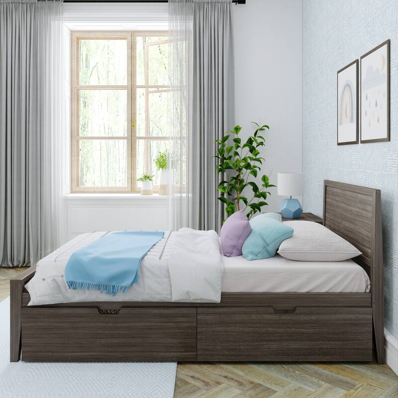 Max and Lily Twin-Size Bed with Panel Headboard and Storage Drawers