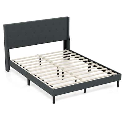 Costway Queen Size Bed Frame Linen Upholstered Mattress Foundation