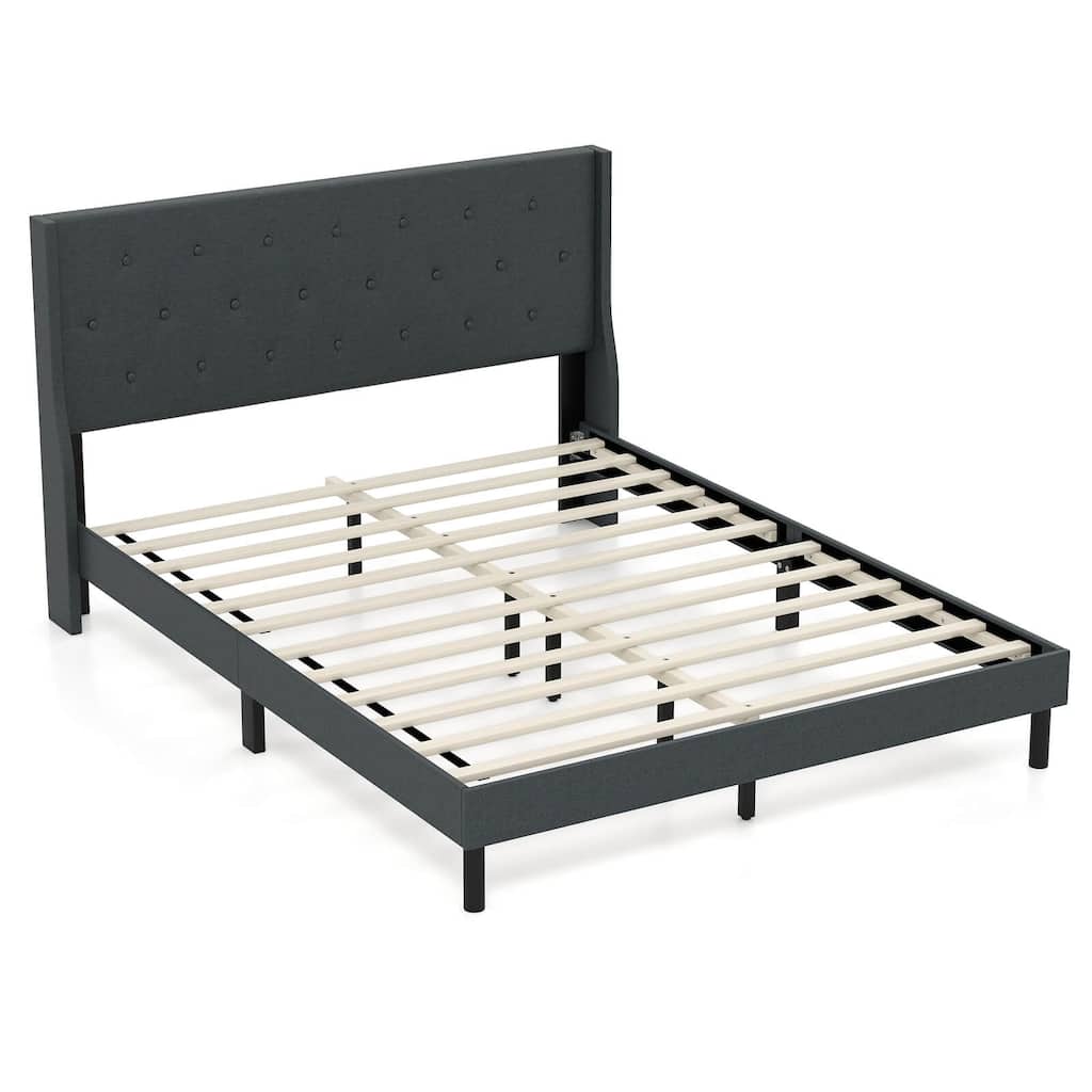 Costway Queen Size Bed Frame Linen Upholstered Mattress Foundation