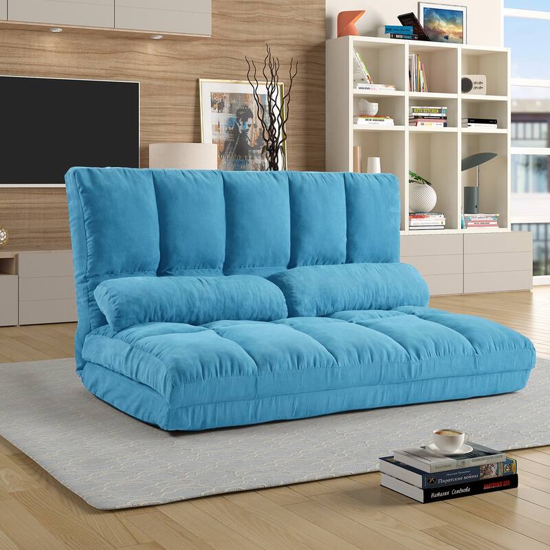 Double Chaise Lounge Sofa Floor Couch and Adjustable Backrest Sofa with Two Pillows