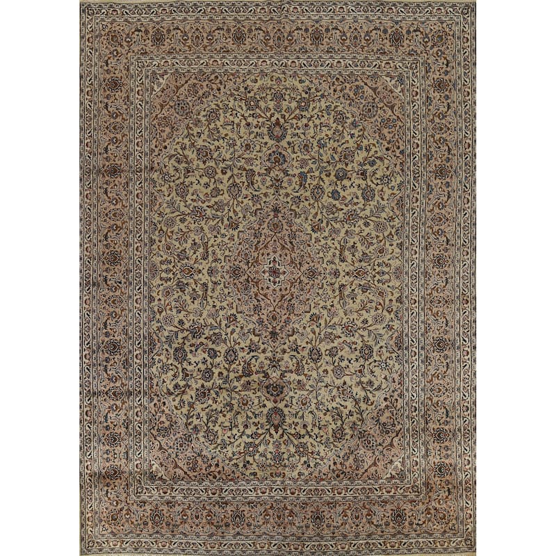 Traditional Green Kashan Persian Vintage Area Rug Handmade Wool Carpet - 9'8"x 12'3"