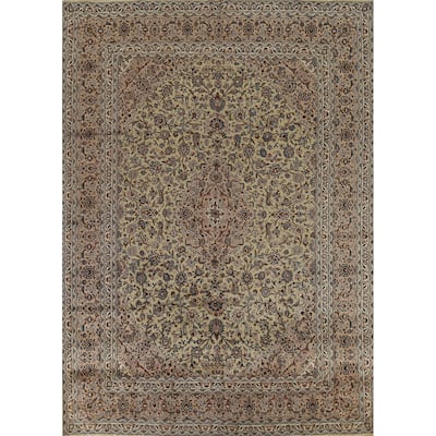 Traditional Green Kashan Persian Vintage Area Rug Handmade Wool Carpet - 9'8"x 12'3"