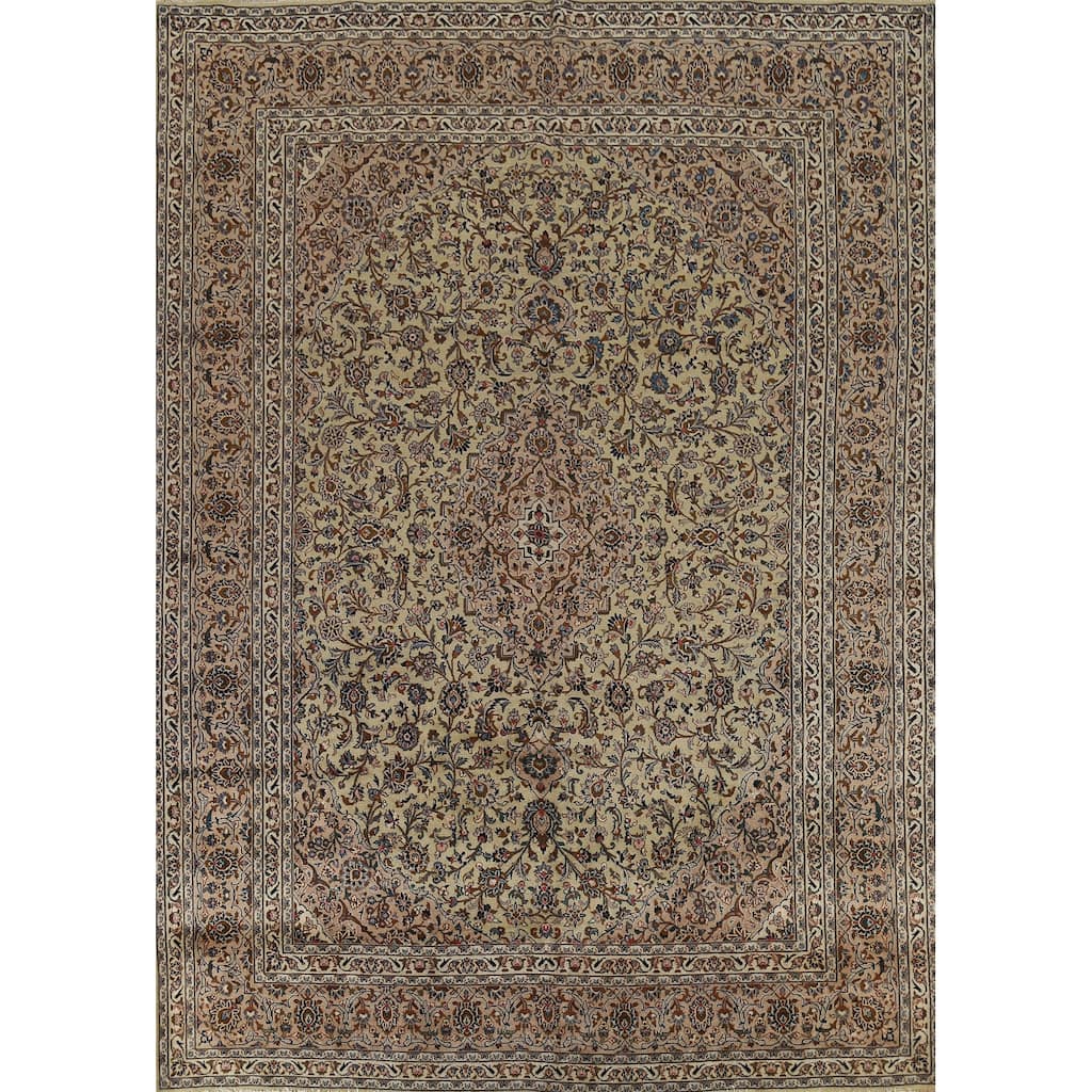 Traditional Green Kashan Persian Vintage Area Rug Handmade Wool Carpet - 9'8"x 12'3"
