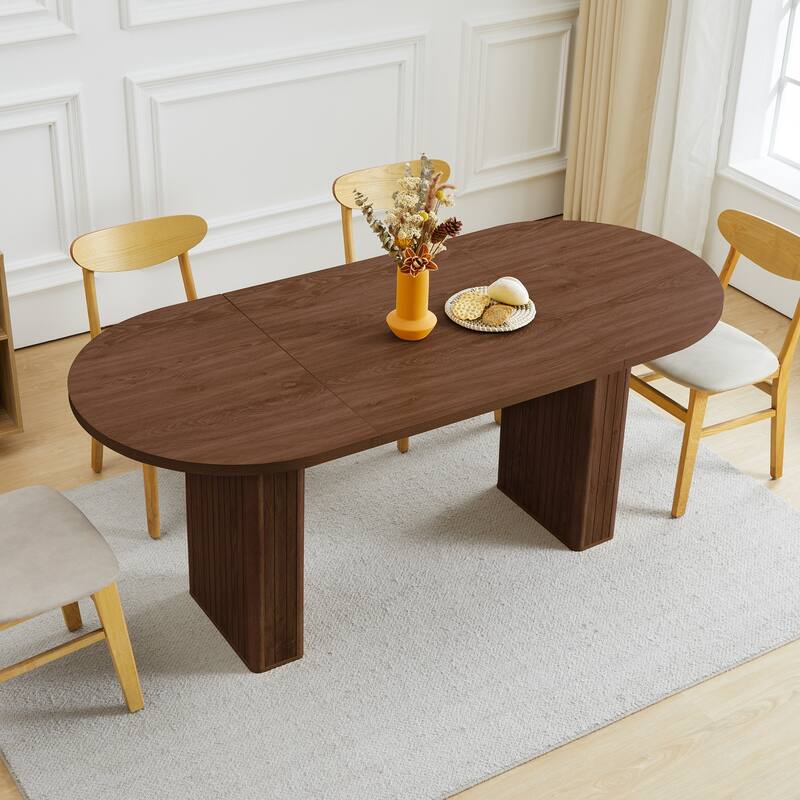 Oval Wood 70.86 in. Dining Table Seats 4-6 - Walnut