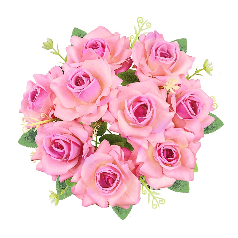 Set of 2 Blush Fuchsia Artificial Gardenia Rose Flower Stem Bush Bouquet 17in - 17" L x 11" W x 11" DP
