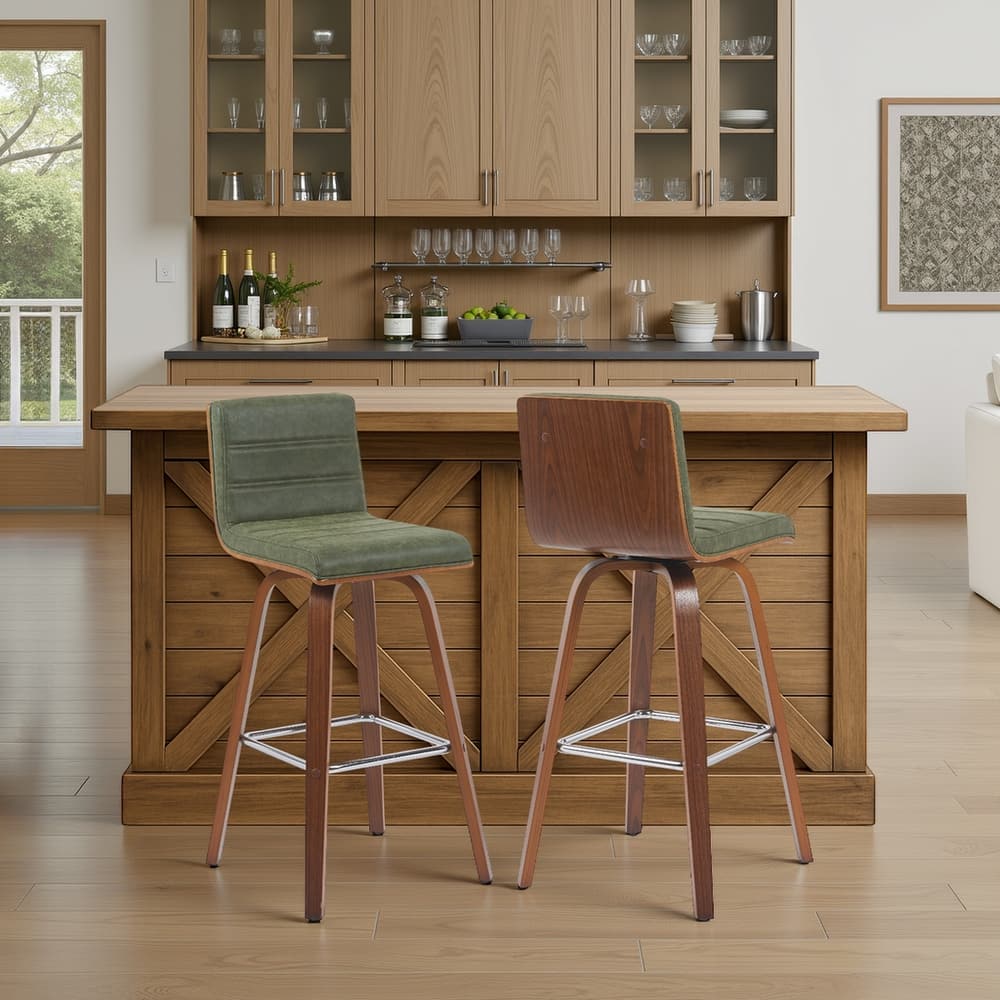 Skara Swivel Bar Stool, Upholstered Bar Height Chair with Bentwood Frame