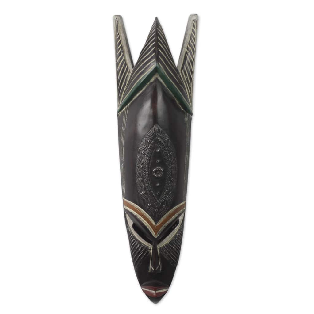 Novica Handmade Bold Horns African Wood And Aluminum Mask