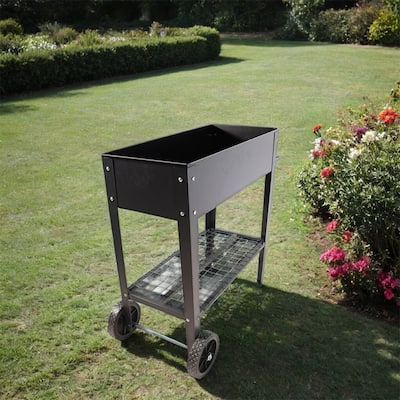 Mobile Metal Raised Garden Bed Cart,Elevated Tall Planter Box w/Wheels