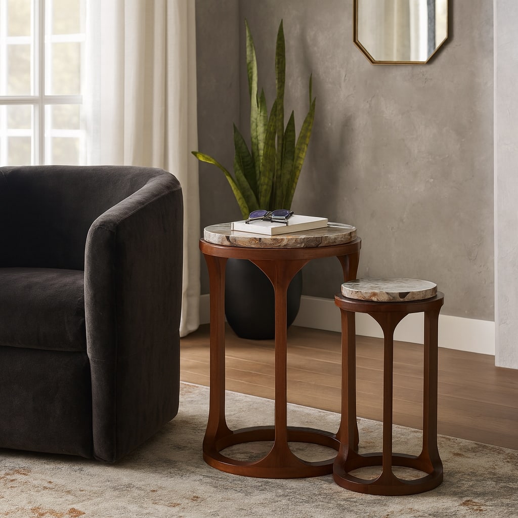 Wood Modern Round Side Tables Set of 2 - Ivory, 20/23 in. - 14.25" x 14.25" x 23.25"