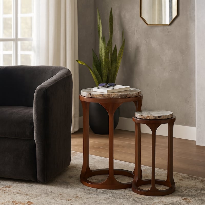 Wood Top Accent Tables Top Modern Round (Set of 2) - 20/23" Brown - 14.25" x 14.25" x 23.25"