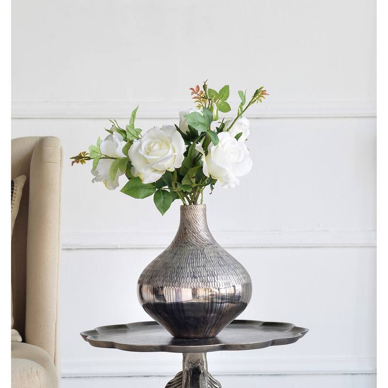 D9x10" Silver Glass Vase with Geometric Textured Pattern Modern Home Decor - Silver