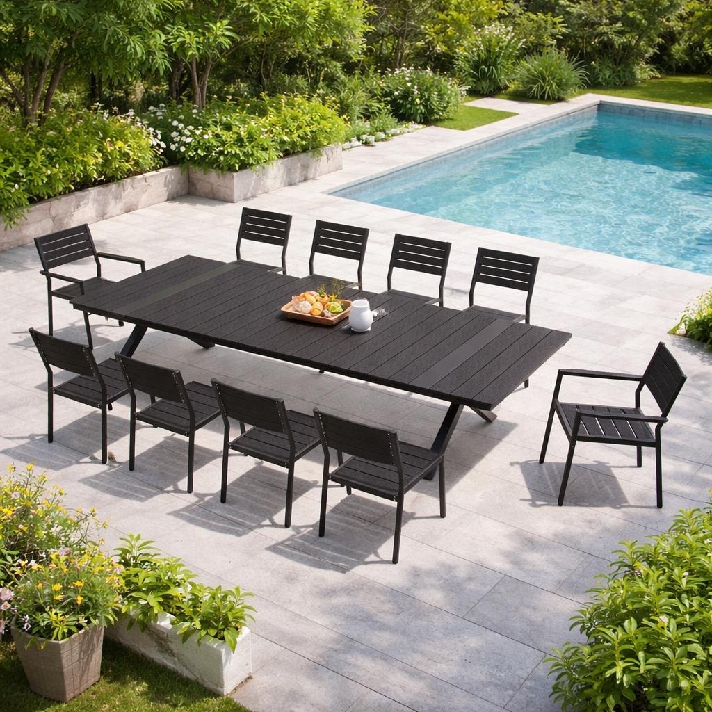 9/11-Piece Outdoor Patio Dining Set Aluminum Rectangle Dining Table with Stackable Chairs