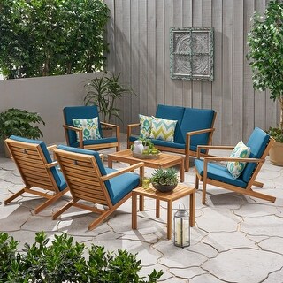 Leah Outdoor 6-Seater Acacia Wood Chat Set by Christopher Knight Home