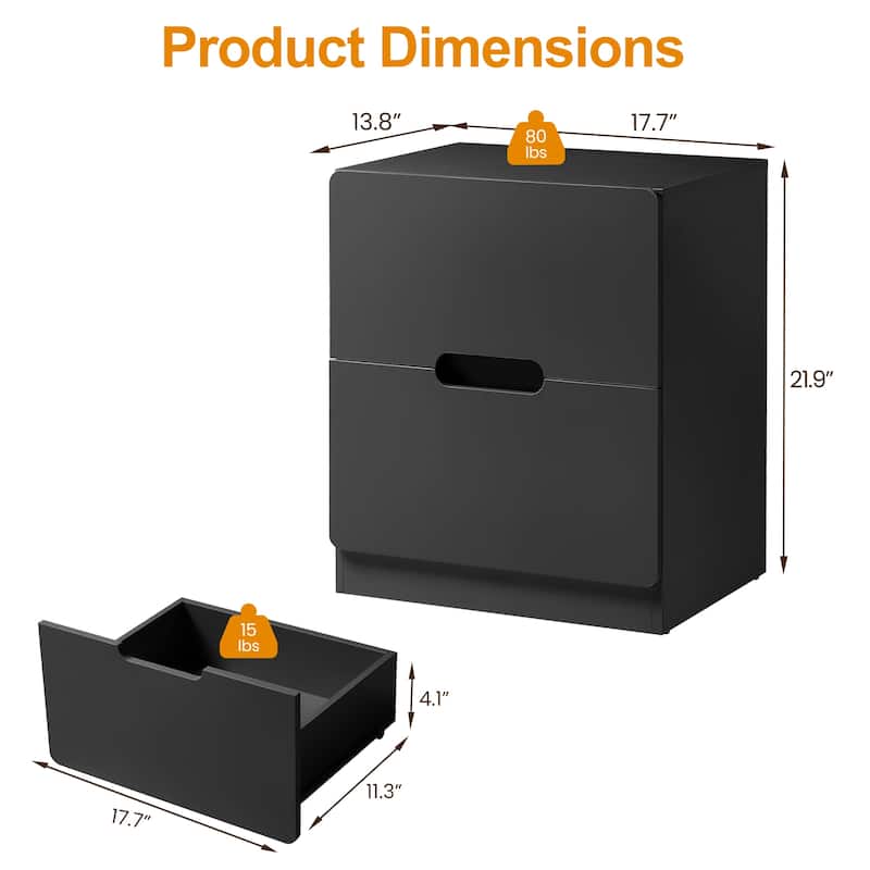 Handless Nightstand Set of 2 with 2 Drawers