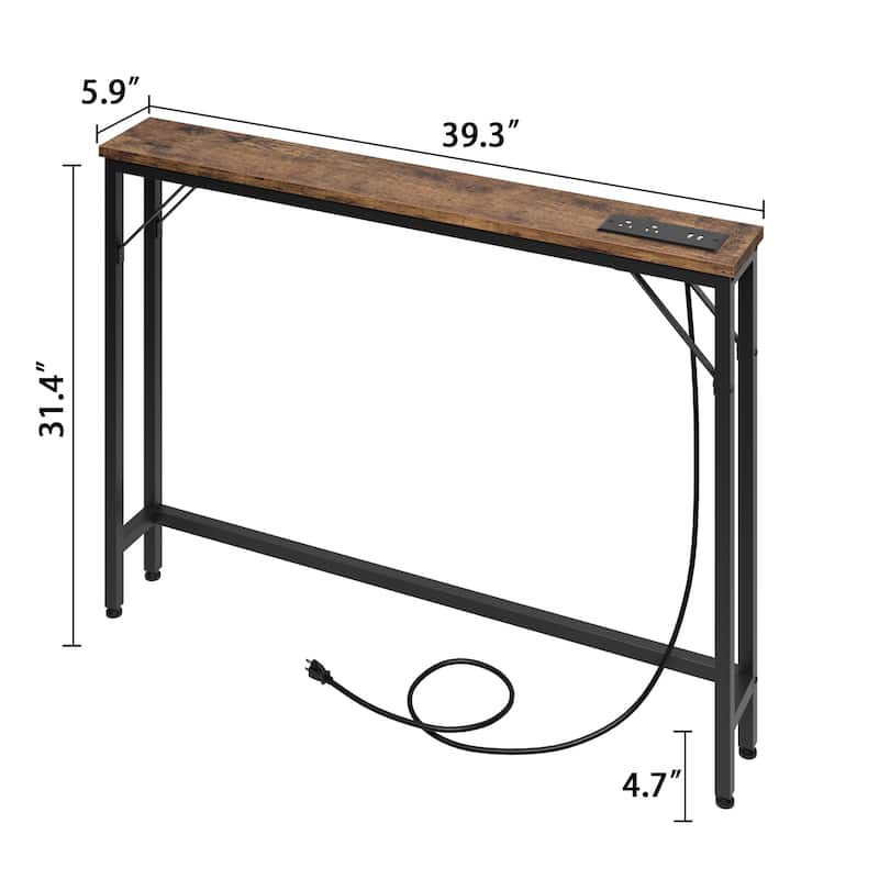 5.9" Narrow Sofa Table, Skinny Console Table with Storage