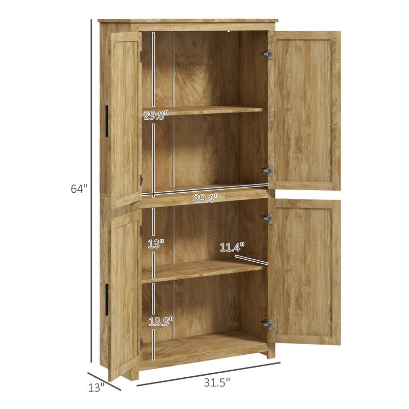 Modern Kitchen Pantry Cabinet with 6-Level Adjustable Shelf, Rattan Doors & Anti-Tip Safety Features