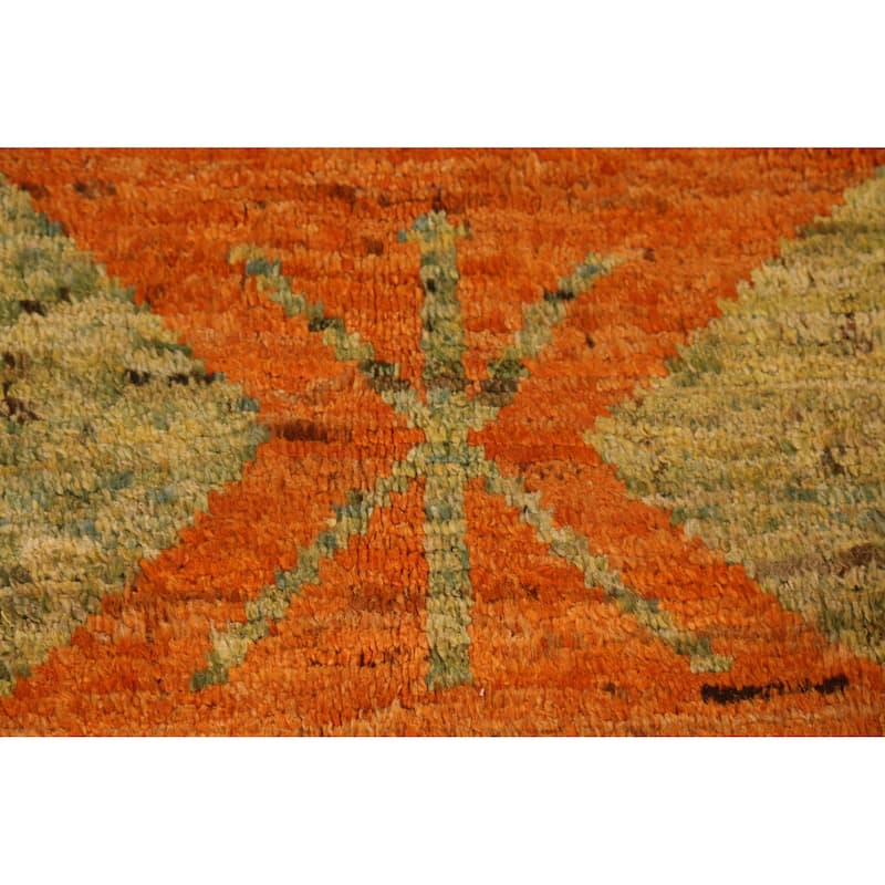 Moroccan Oriental Area Rug Handmade Geometric Orange Wool Carpet - 6'10" x 10'0"
