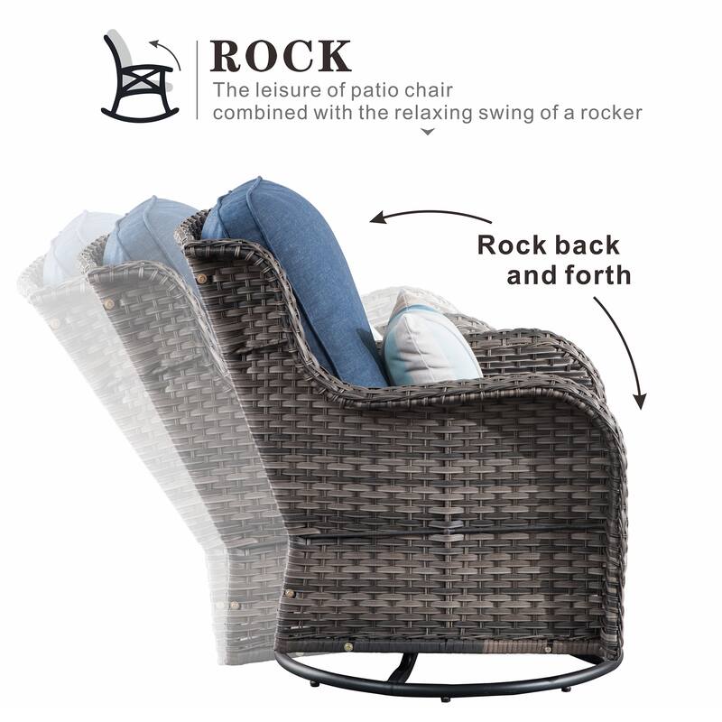 OVIOS 7-Piece Patio Swivel Chair Set with 42" Fire Table