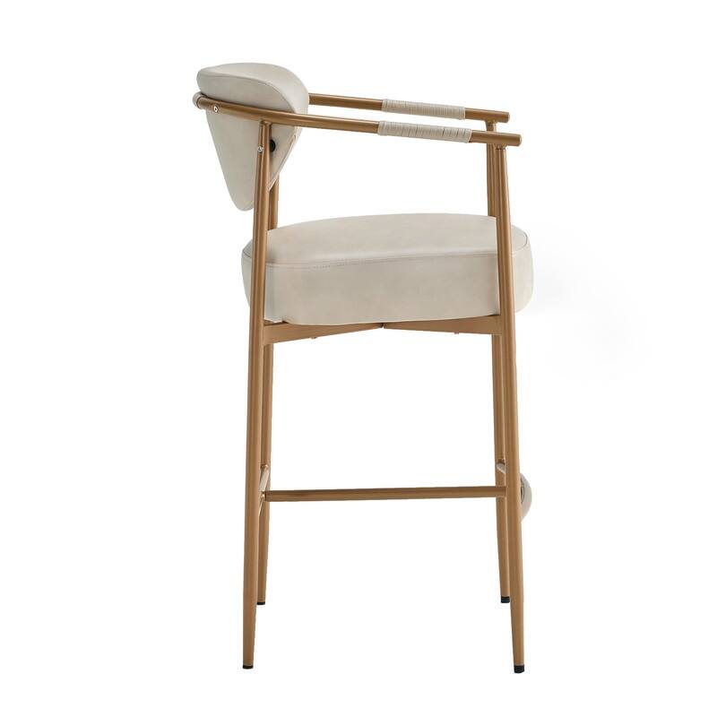 Spruce & Spring Modern Counter Stool with Gold Metal Frame and Woven Strap Arm