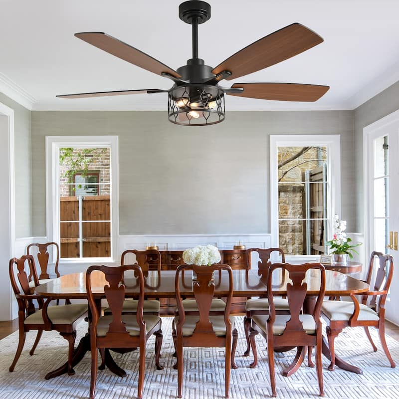 Cusp Barn 52 Inch Industrial Caged Ceiling Fan with Light and Remote, Farmhouse Quiet DC Motor Reversible Chandelier Ceiling Fan