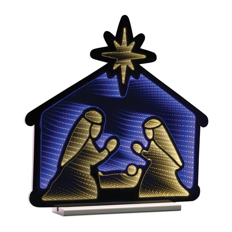 LED Lighted Nativity Scene Christmas Infinity Mirror - 24.75" - Blue and White