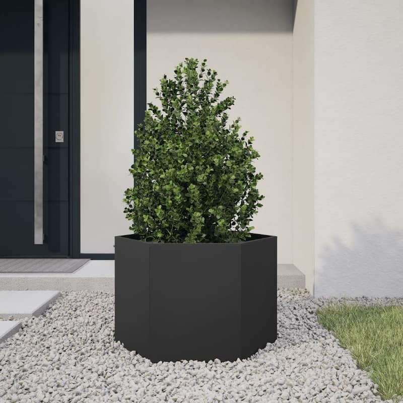 vidaXL Garden Planters Raised Vegetable Bed Elevated Flower Box Outdoor Steel - 23.6 x 27.2 x 17.7 - Brown steel/black