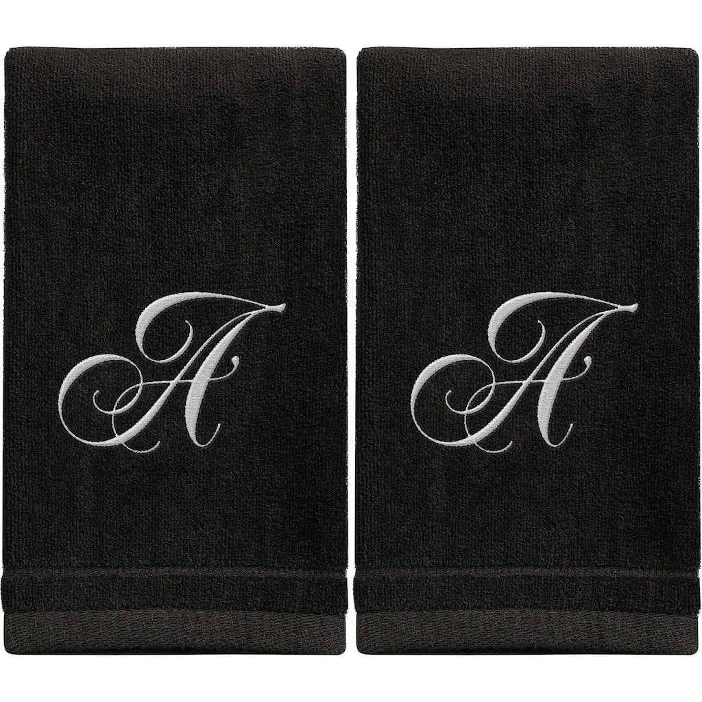 Monogrammed Black Towels Fingertip Embroidered with Initials