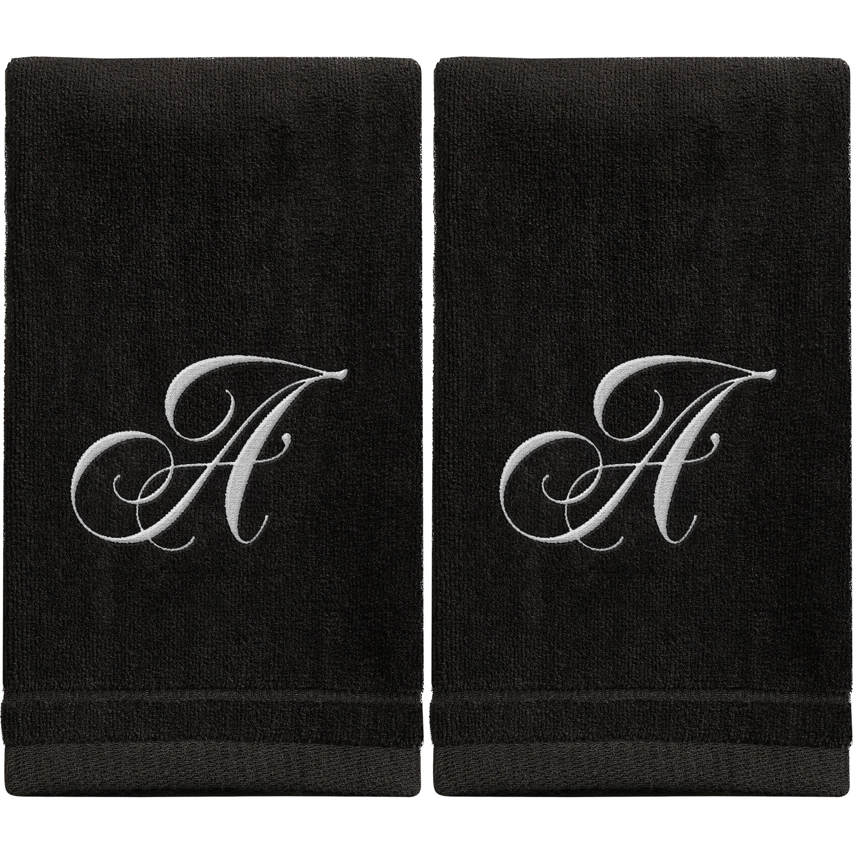 Monogrammed Black Towels Fingertip Embroidered with Initials