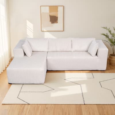 105" L-Shaped Compression Sofa, Beige, Foam, 6 Pillows, Vacuum-Packed, Space-Saving (Right Chaise)