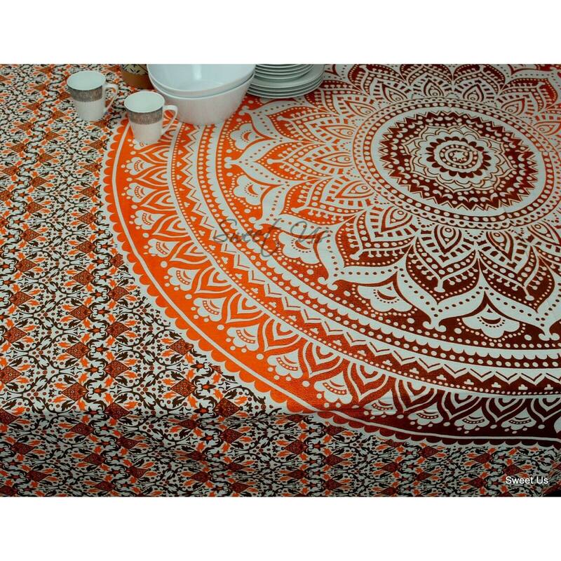 Cotton Stunning Tie Dye Floral Tablecloth Rectangle - 60 x 98 in