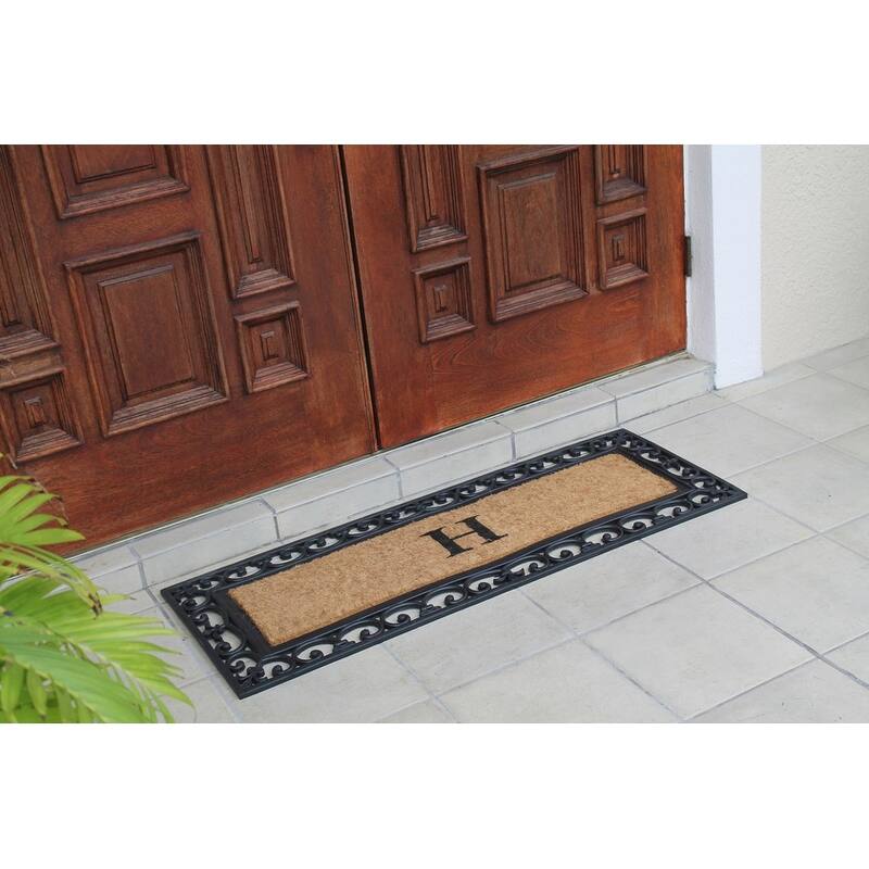 Non Slip Coir Low Profile Myla Monogrammed Entry Doormat, 17.7"x47.25"