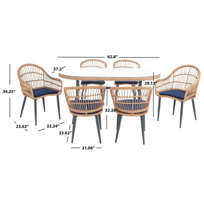 SAFAVIEH Outdoor Living Coastal Genser 7-Piece Patio Dining Set