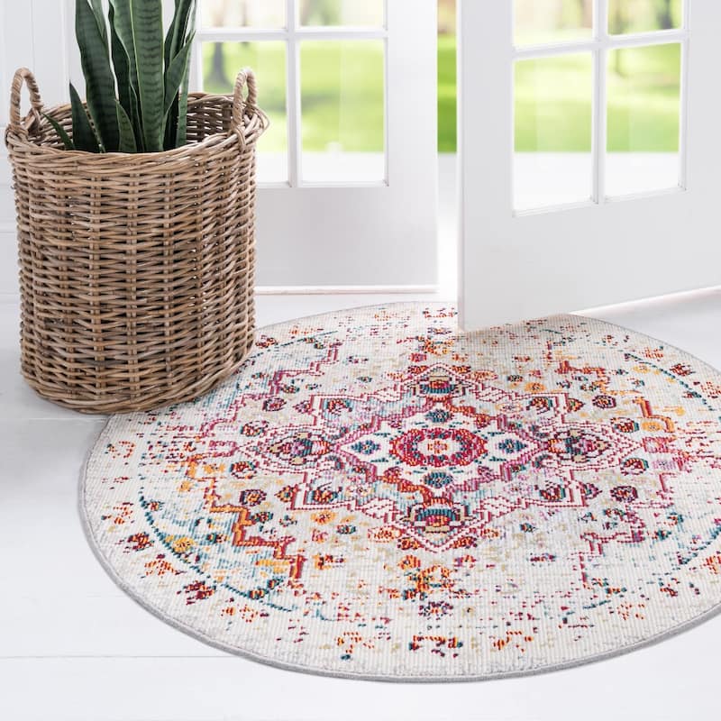 Traditional Kosmas Collection Area Rug - Beige - 4' Round
