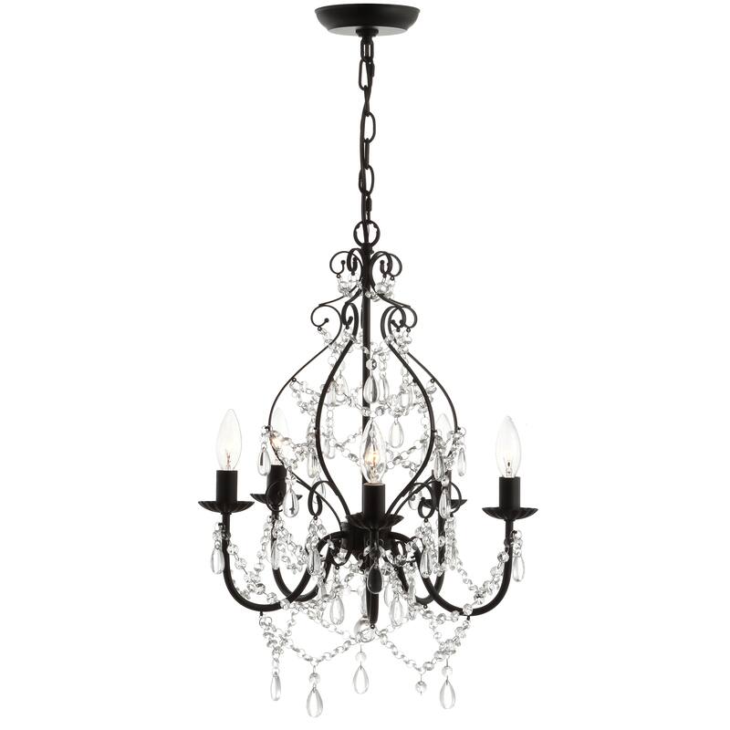 Glenn 5-Light 17" Crystal/Metal LED Chandelier, Black by JONATHAN Y