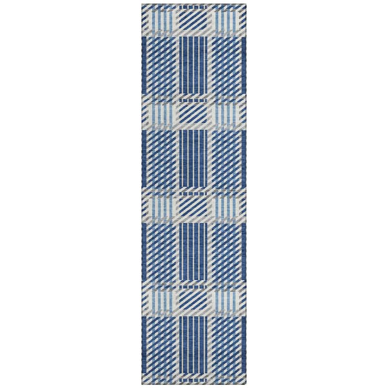 Machine Washable Indoor/ Outdoor Geometric Stripe Chantille Rug