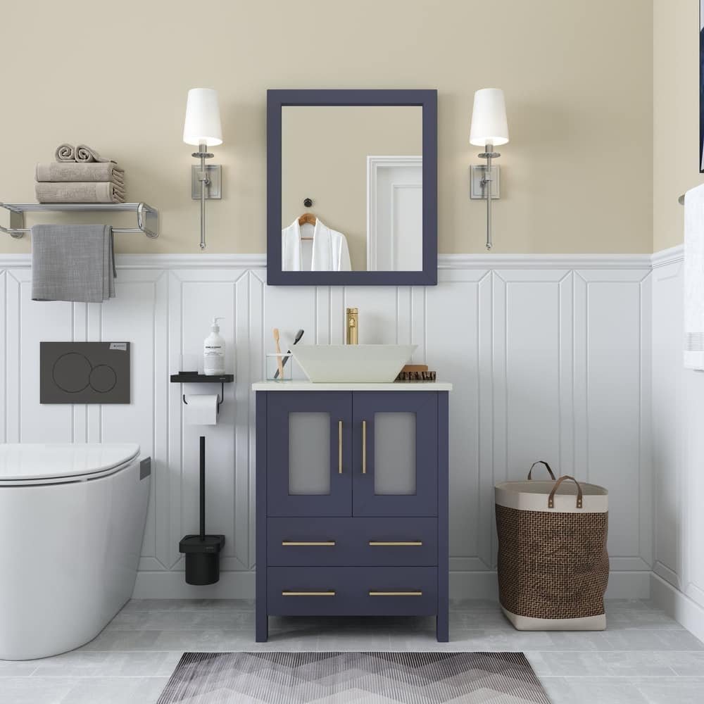 Vanity Art 24-inch Single Sink Bathroom Vanity Set With Engineered Marble Top and Free Mirror