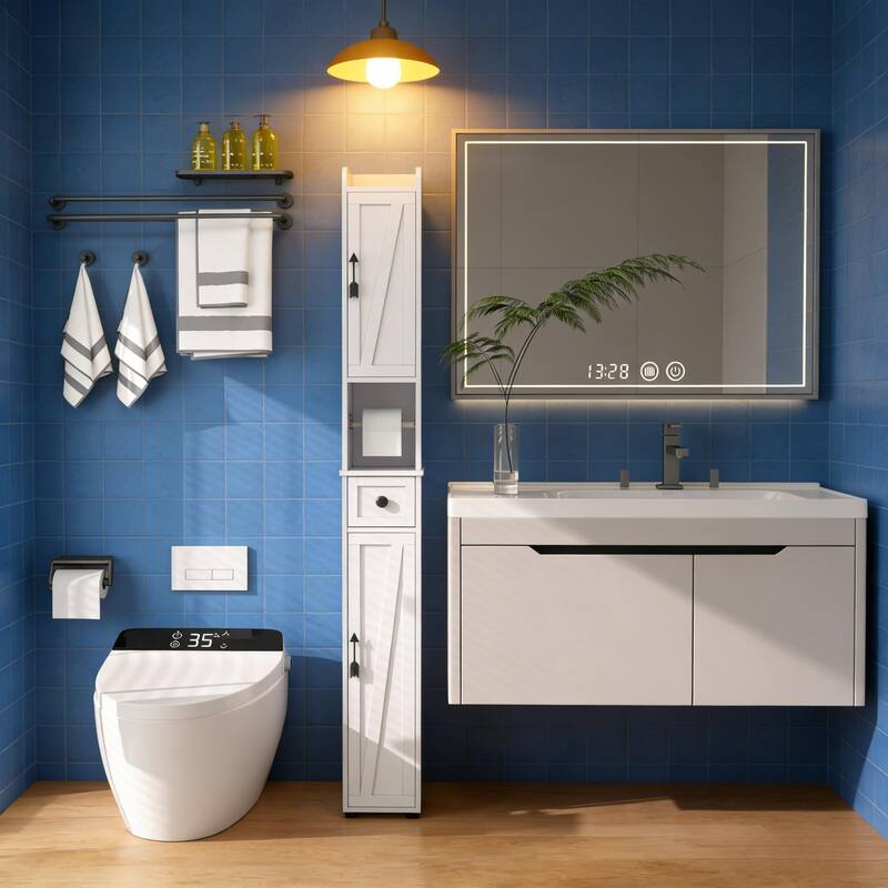 Javlergo Bathroom Tall Cabinet with Adjustable Shelves Floor Narrow Slim Storage Cabinet for Small Space