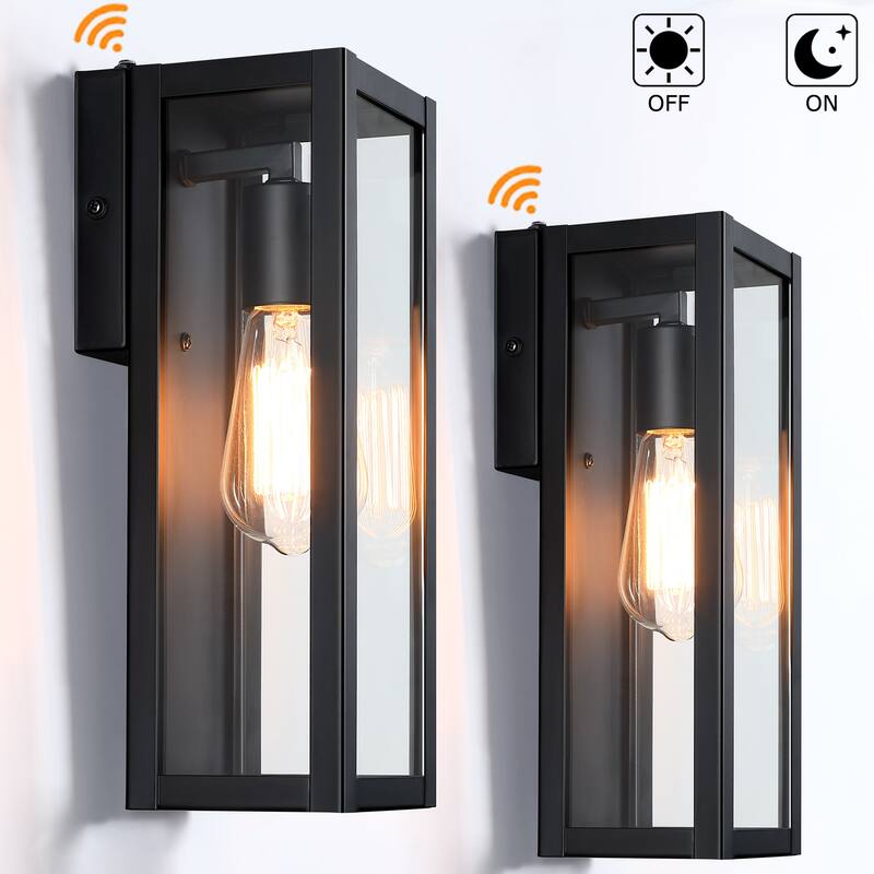 2-pack 1-Light 13.15-in Outdoor dusk-to-dawn sensor Wall Light with Matte Black Finish & Clear glass shade