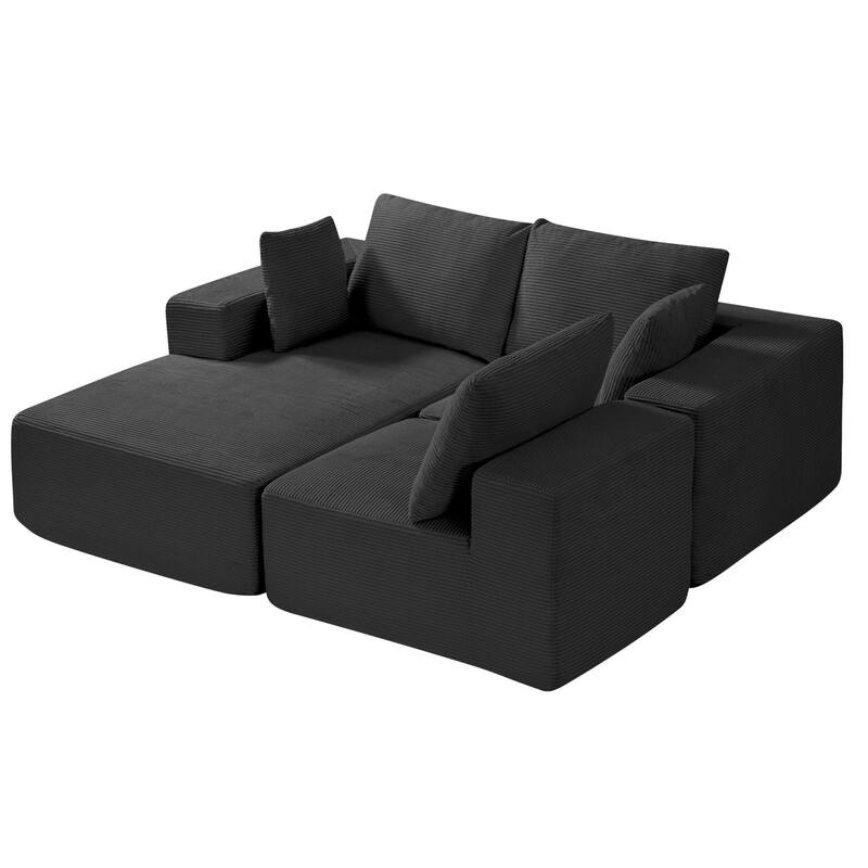 Black Corduroy Modular Sectional Sofa with Wide Armrests and Deep Seating - 104.3” L x 65” W x 22.4” H