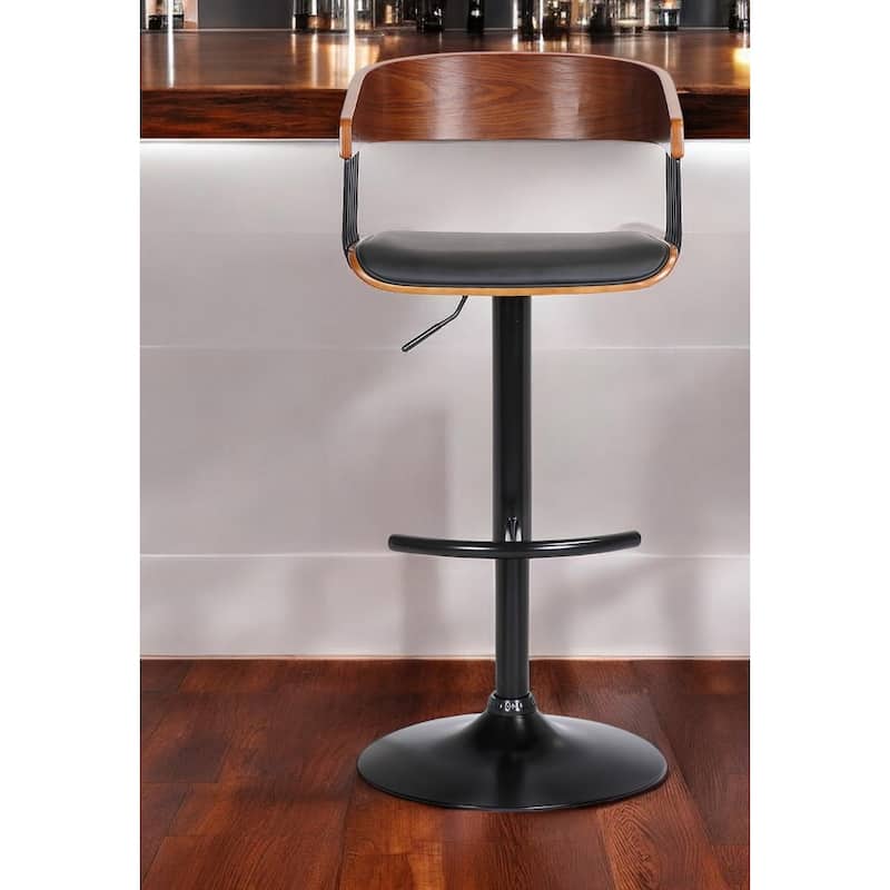 Black Faux Leather And Metal Swivel Adjustable Height Bar Chair - Black