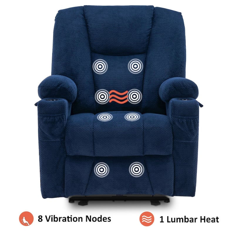 Mcombo Electric Power Recliner with Massage & Heat, Extended Footrest, 2 USB Ports, Side Pockets, Cup Holders, Plush Fabric 8015